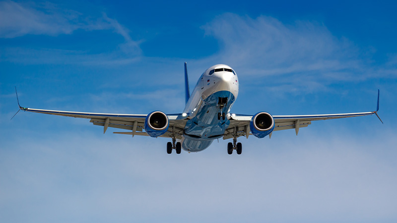 Commercial aircraft in flight